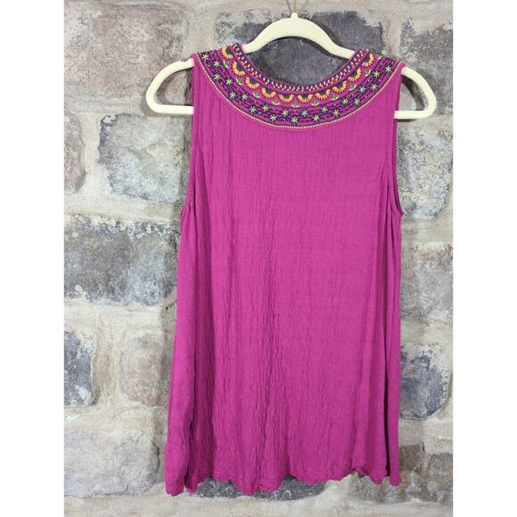 Anthropology Akemi + Kin Vizela Tank Top Woman's XS Pink Embroidered Beaded - Picture 7 of 13
